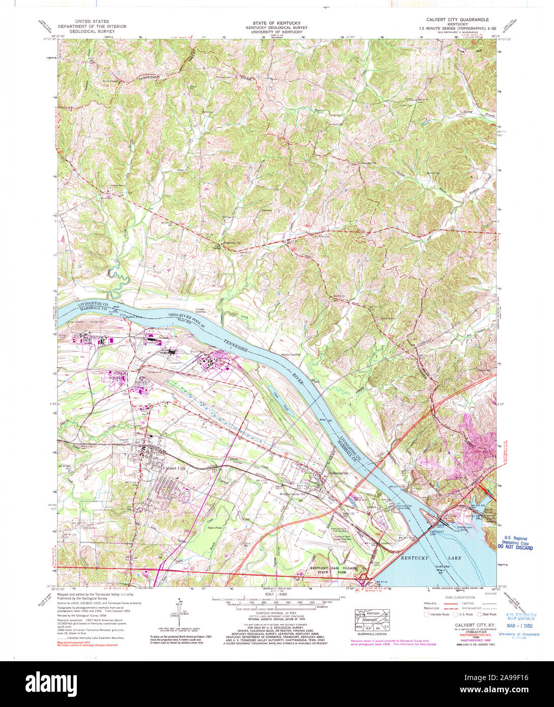 USGS TOPO Map Kentucky KY Calvert City 708304 1958 24000 Foto Stock