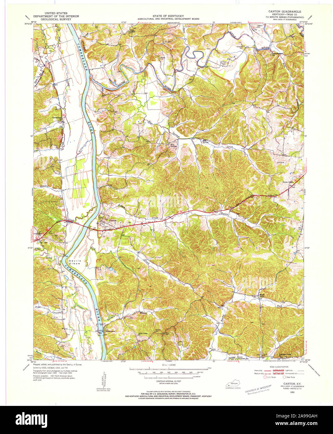 USGS TOPO Map Kentucky KY Cantone 708333 1953 24000 Foto Stock