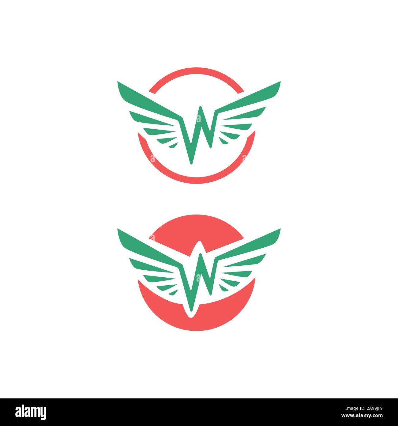Semplice piatto iniziale lettera w ali logo illustrazione vettoriale design Illustrazione Vettoriale