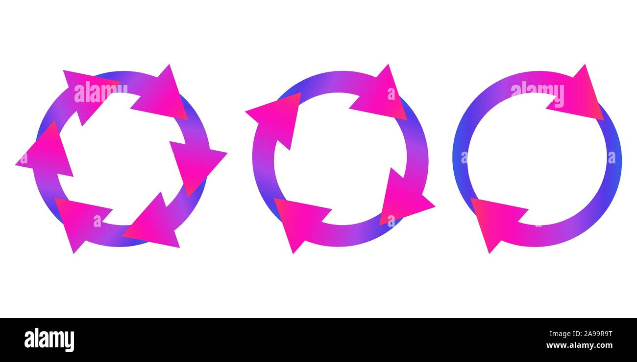 Serie di frecce cerchio. Ricaricare le frecce isolato. Colore aggiorna le frecce del vettore. Frecce di cerchio per una infografica Illustrazione Vettoriale