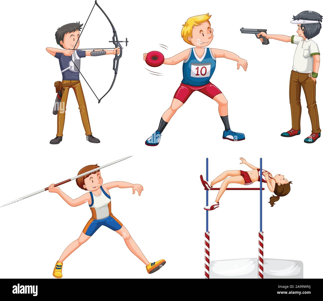 Attività sportive persone su sfondo bianco illustrazione Illustrazione Vettoriale