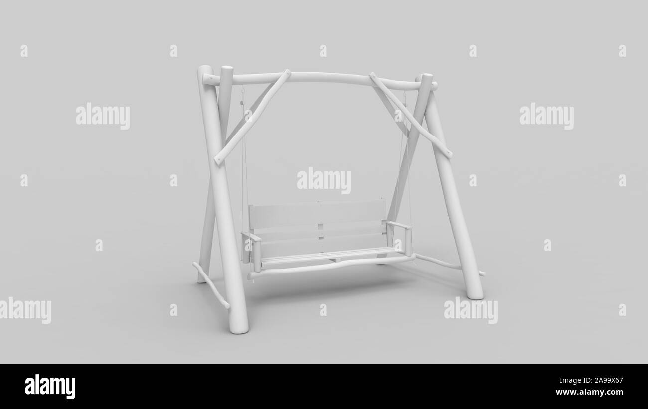 3D rendering del legno di un banco oscillante isolato in sfondo per studio Foto Stock