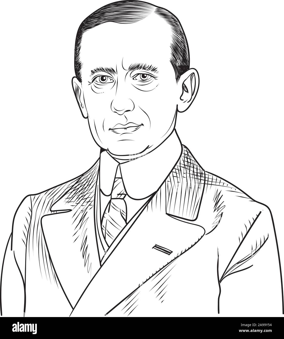 Guglielmo Marconi isolato cartoon ritratto, vettore. Egli era un italiano di inventore e ingegnere elettrico. Illustrazione Vettoriale