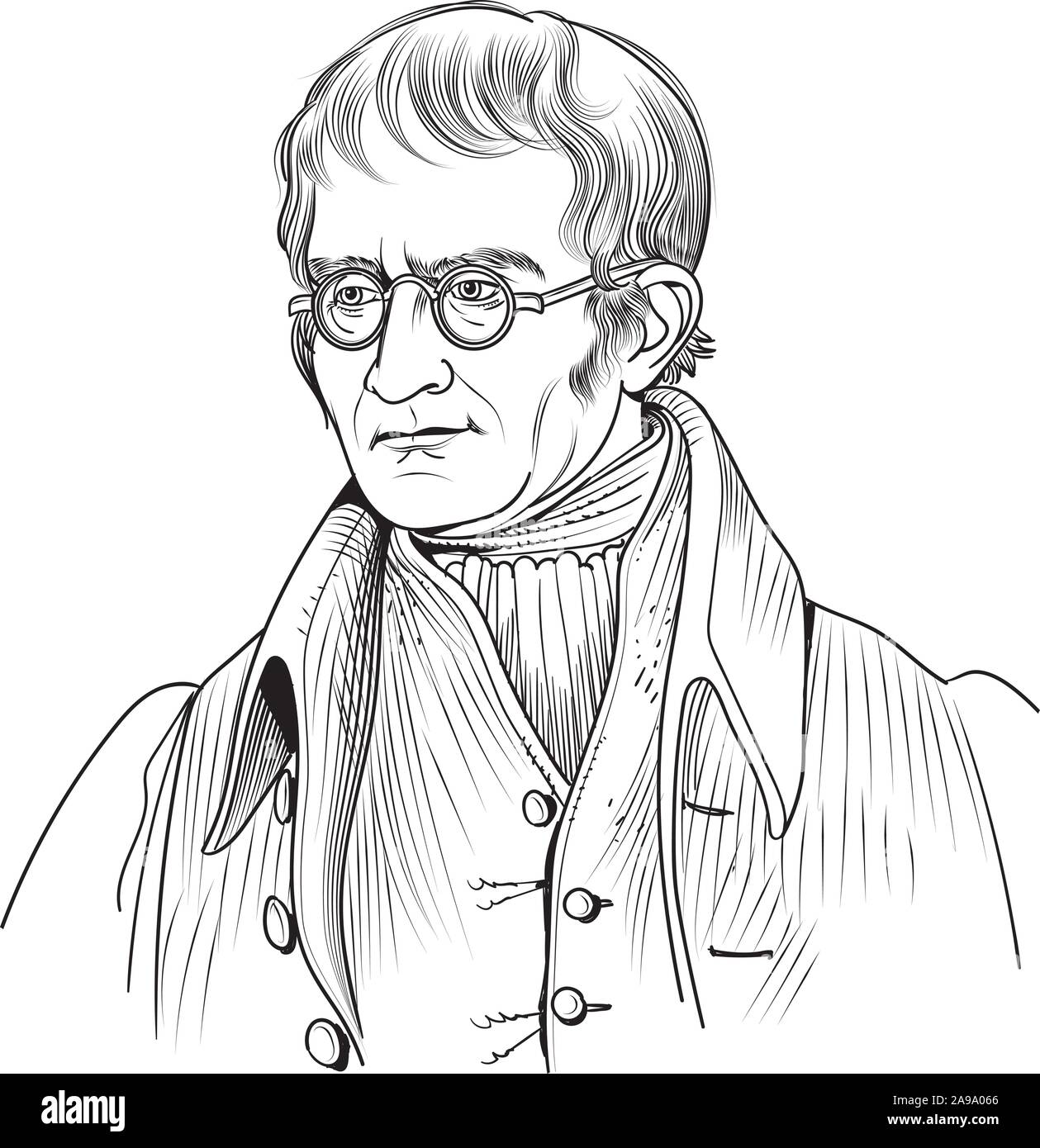 John Dalton cartoon ritratto. Egli era un inglese un chimico, fisico e