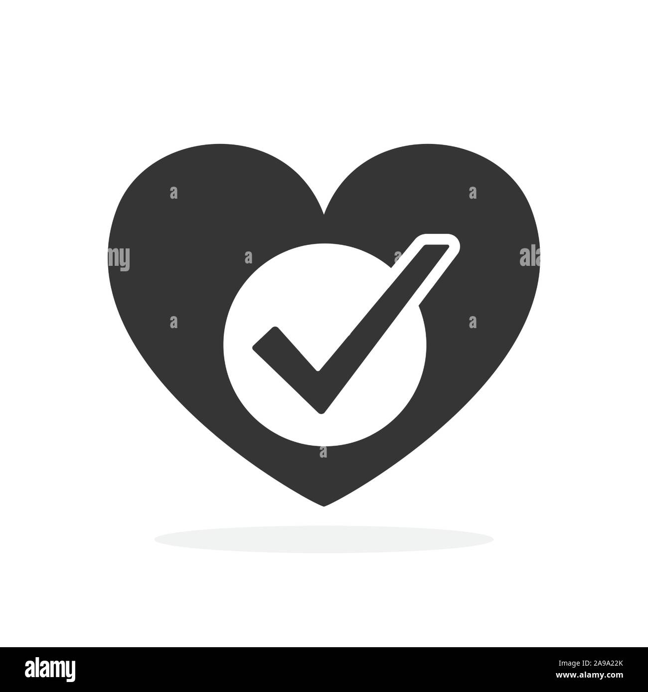 Forma di cuore con il segno di spunta. Vettore Icona cuore. Nero simbolo approvato. Amore simbolo - vettore. Illustrazione Vettoriale