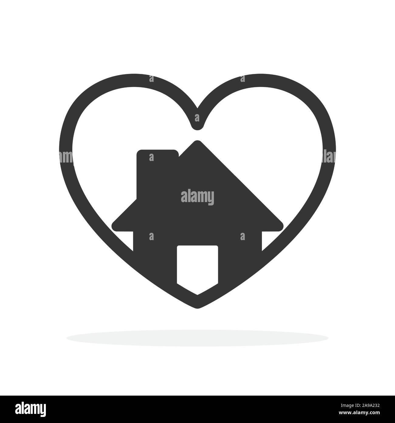 Forma di cuore con l'icona a forma di casa. Vettore Icona cuore. Nero icona home. Il concetto di amore. Illustrazione Vettoriale
