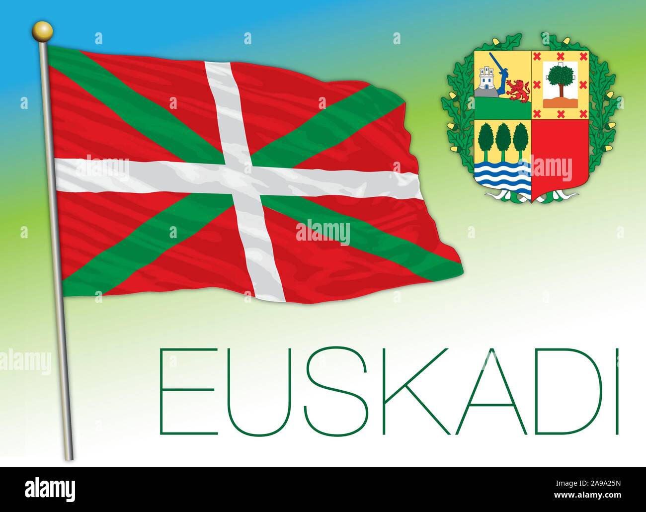 Paesi Baschi bandiera ufficiale e stemma, regione spagnola Illustrazione Vettoriale