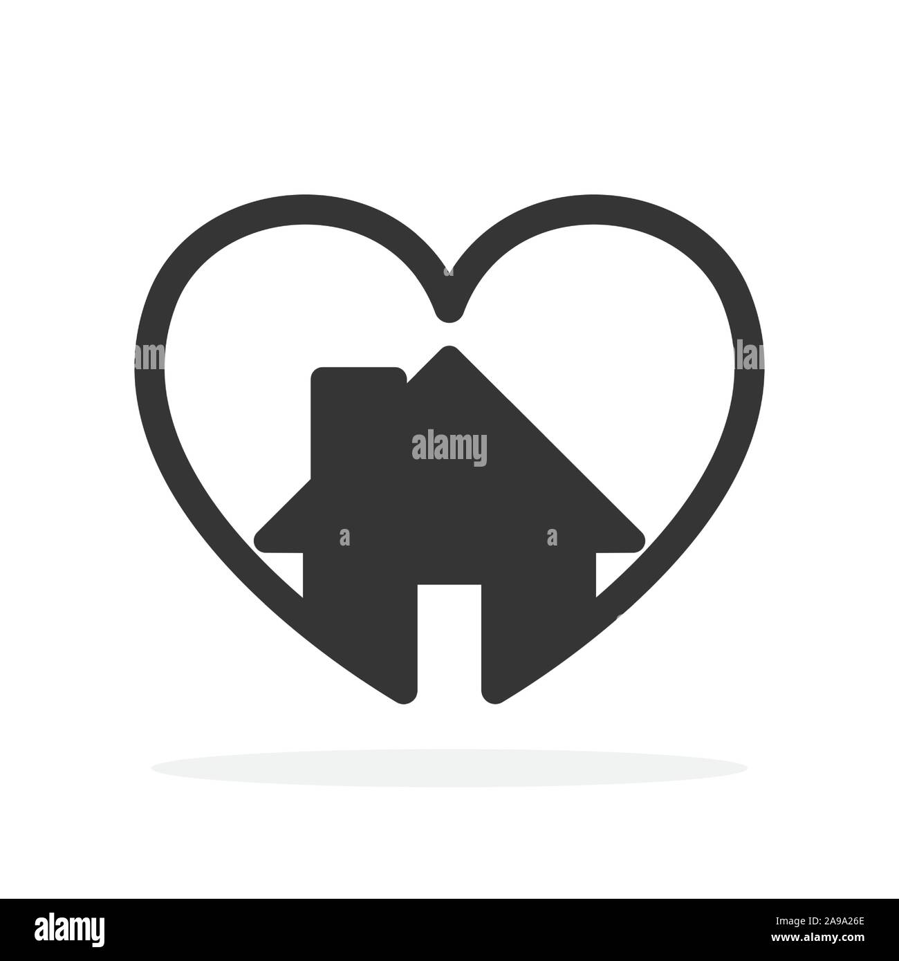 Forma di cuore con l'icona a forma di casa. Vettore Icona cuore. Nero icona home. Il concetto di amore. Illustrazione Vettoriale