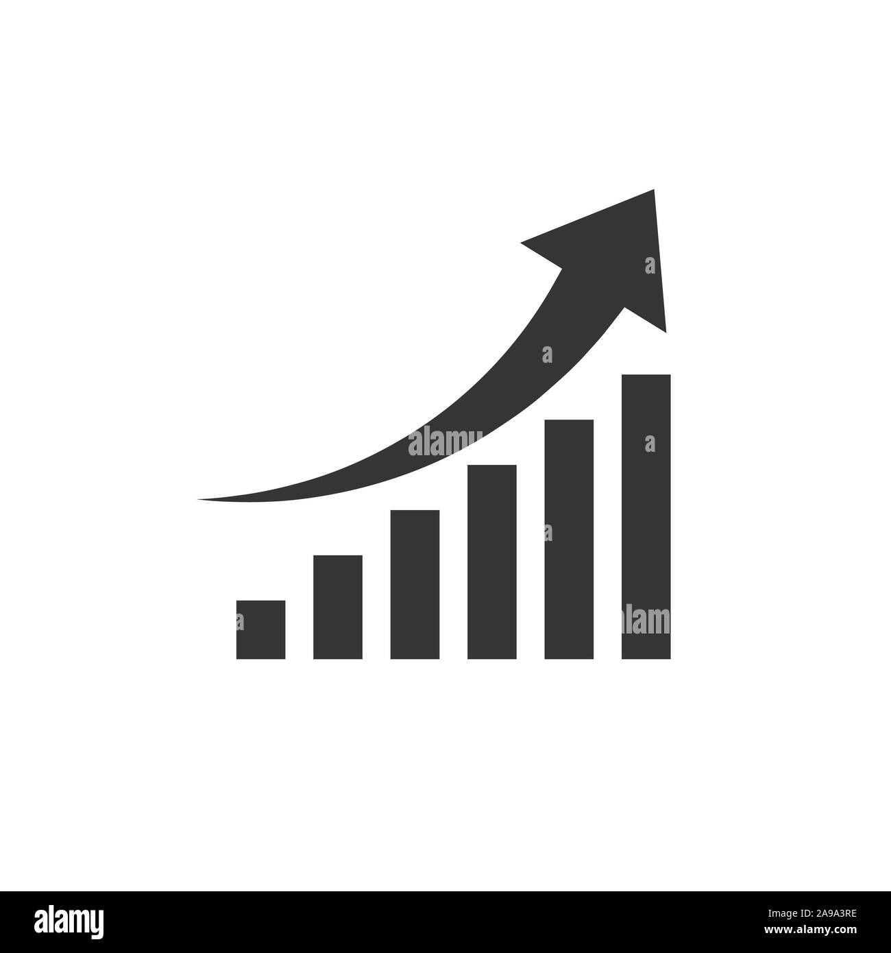 Vettore icona grafico in stile appartamento. Diagramma icona o l'icona grafica isolato. Grafico nero crescente icona barra. Illustrazione Vettoriale