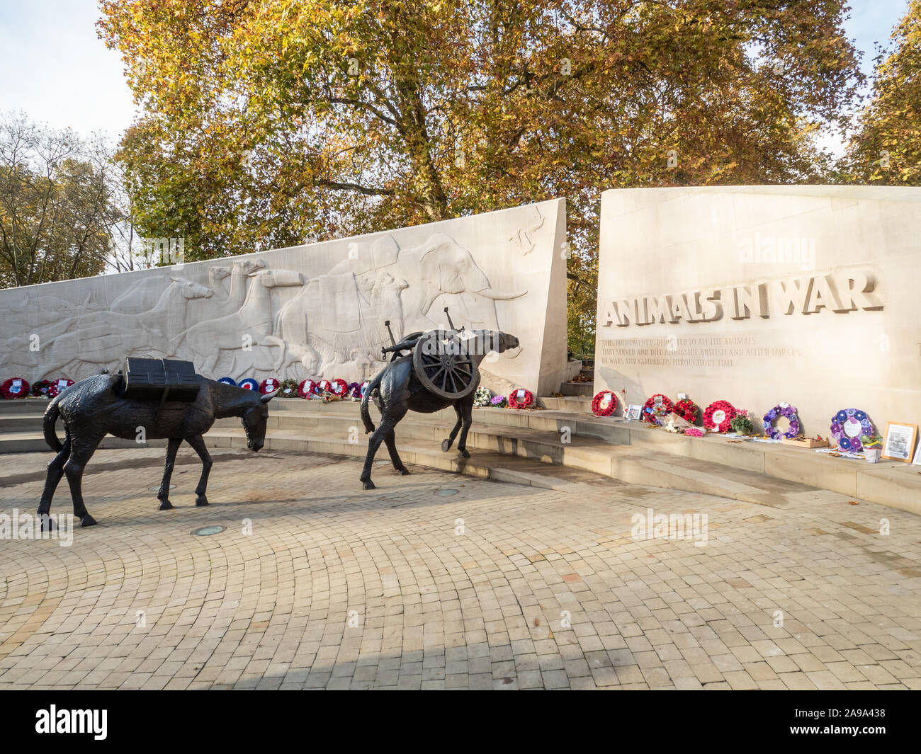 Animals In War Memorial, Park Lane, Hyde Park, Londra. Foto Stock