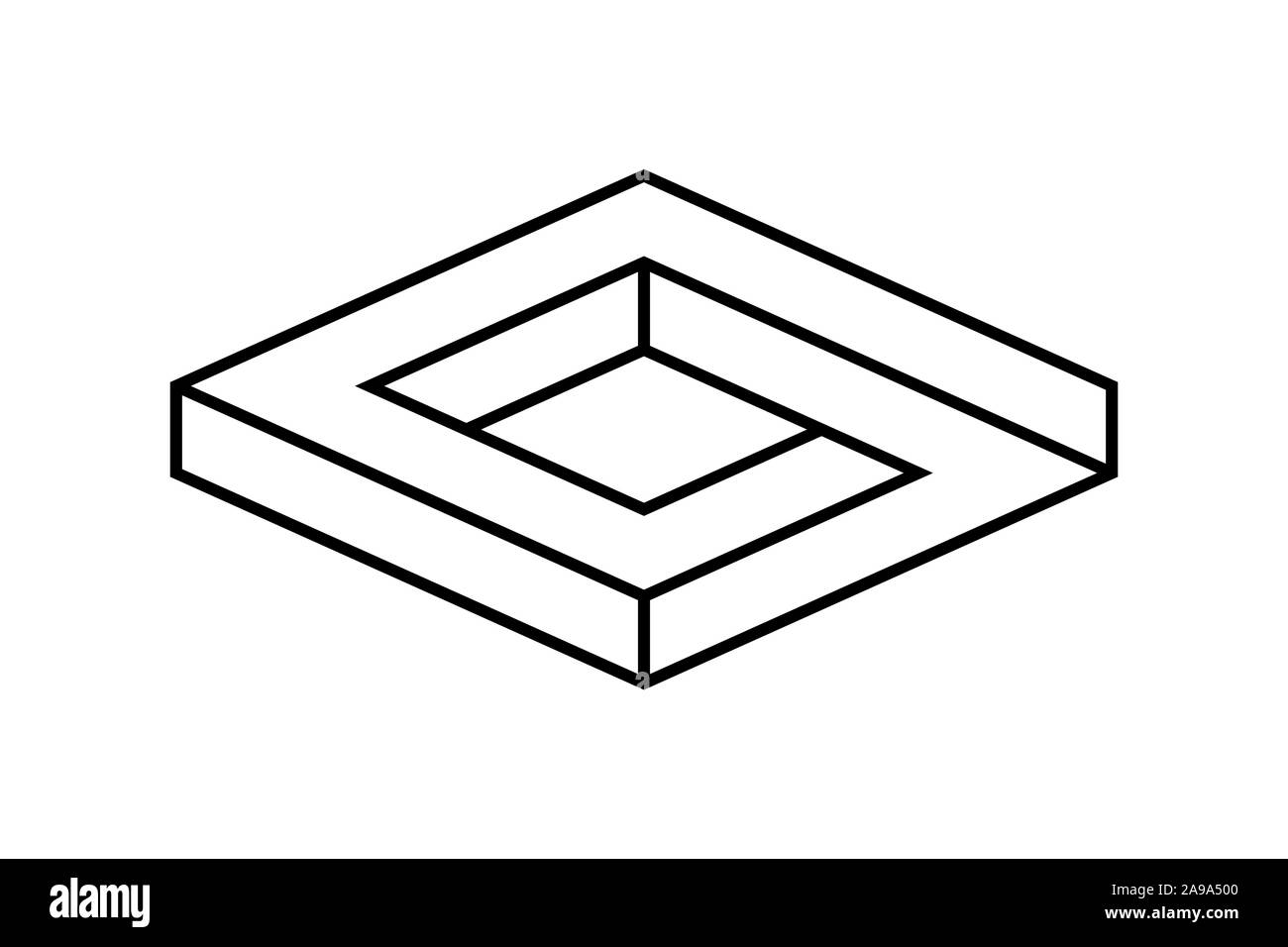 Impossibile forma scatolare. Illusione ottica. Infinito lineare rhombus figura. Abstract eterna oggetto geometrico. Impossibile senza fine contorno rettangolare.vettore Illustrazione Vettoriale