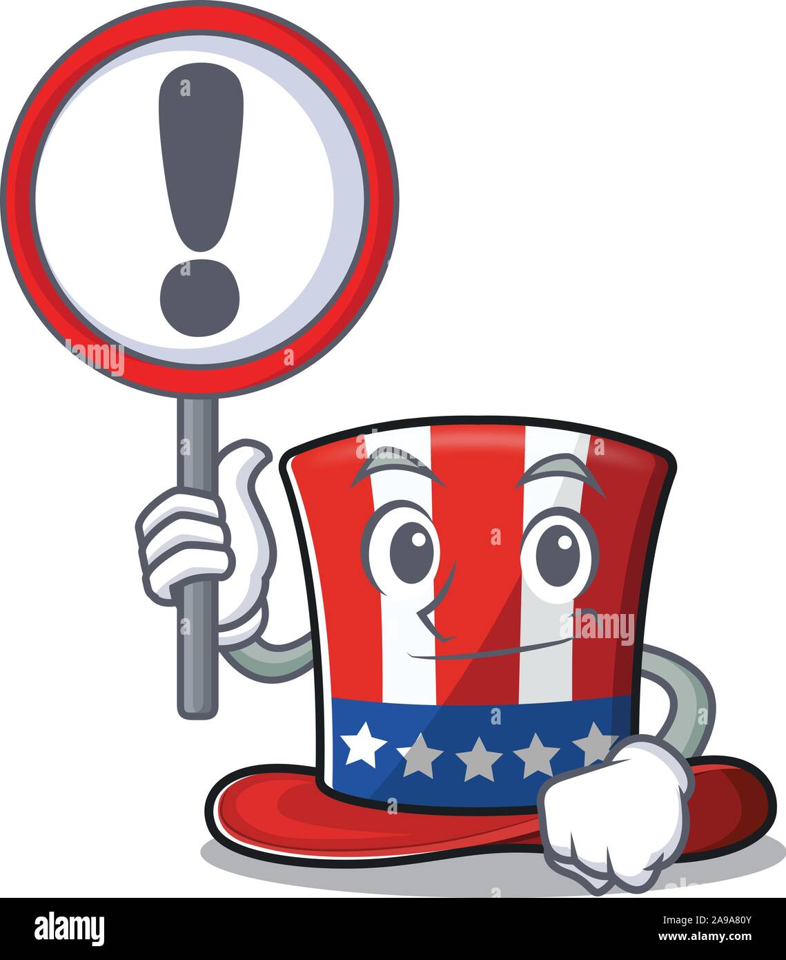 Cartoon lo zio Sam hat con un cartello di avvertimento Illustrazione Vettoriale