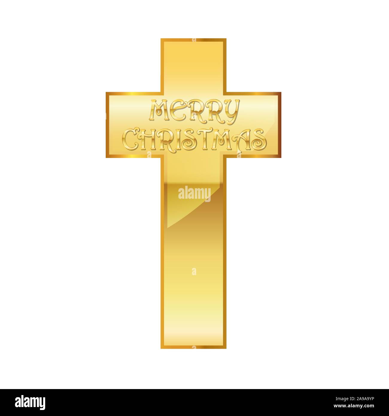 Golden una croce cristiana con buon Natale golden testo. Illustrazione Vettoriale. Una croce cristiana su sfondo bianco Illustrazione Vettoriale