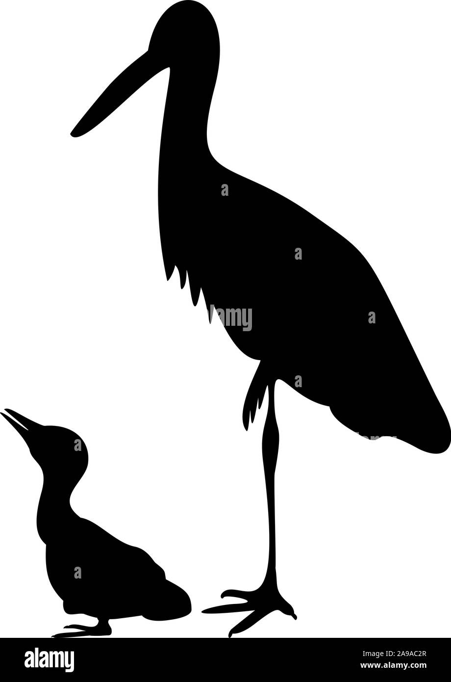 Silhouette di Stork con pulcino. Vector illustrator Illustrazione Vettoriale