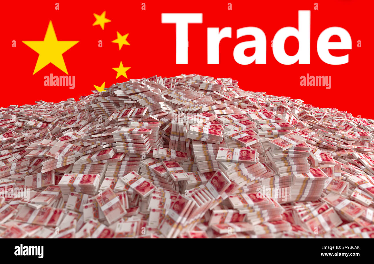 Milioni di Yuan - Pila di denaro cinese - 3D Rendering Foto Stock