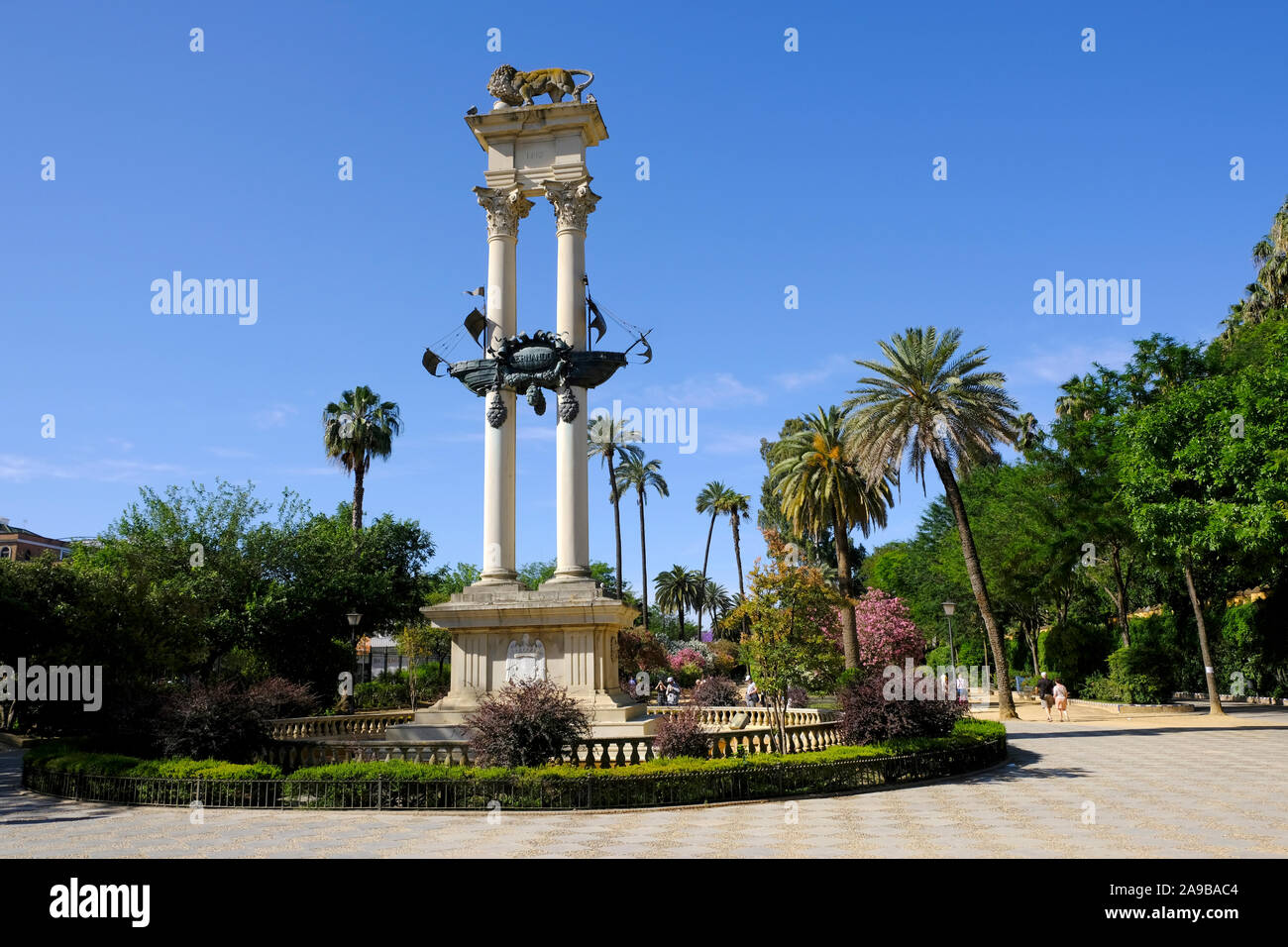 Christopher Columbus Monument Jardines de Murillo Siviglia Spagna Foto Stock