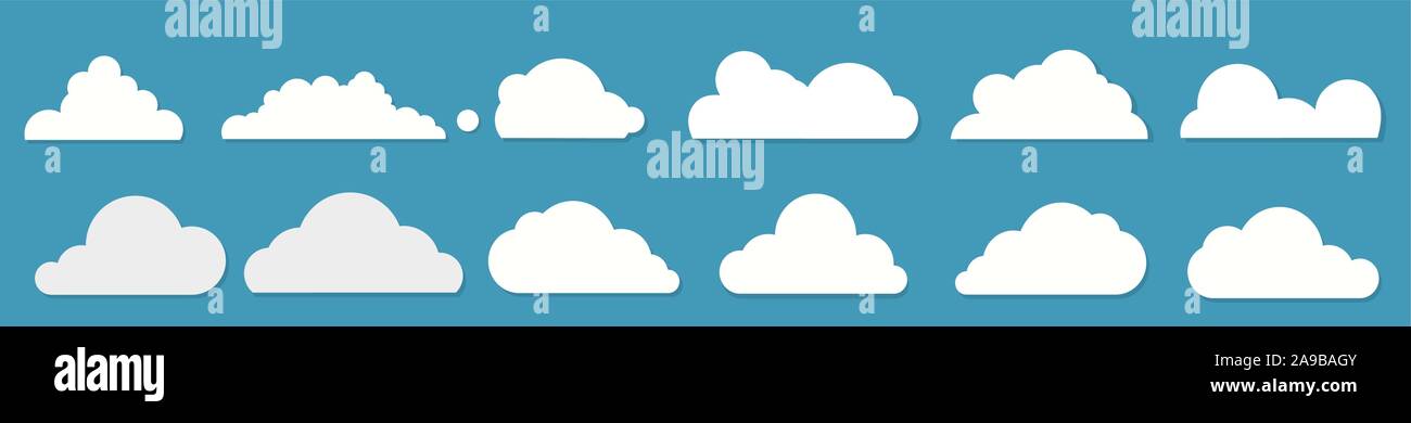 Nuvole bianche impostato su sfondo blu. Vettore Illustrazione Vettoriale