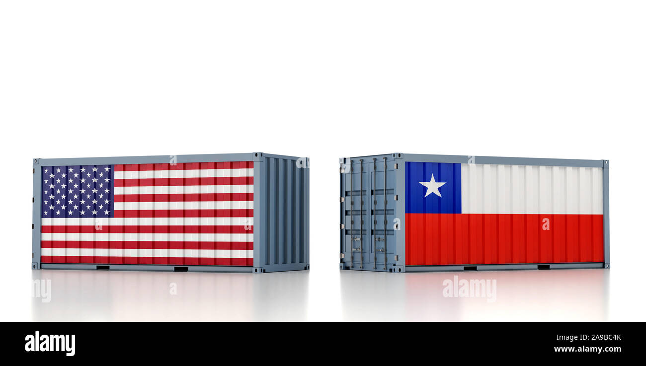 Due container con USA e Bandiera del Cile. Il rendering 3D Foto Stock
