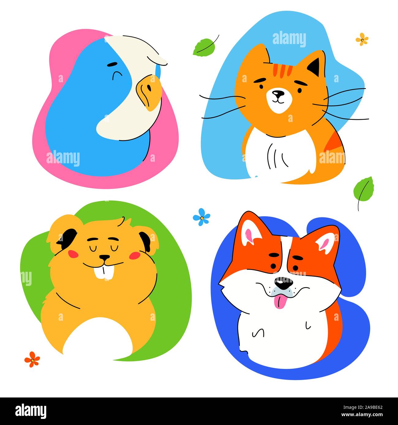 Simpatici animali domestici ritratti - appartamento moderno stile design set di caratteri Illustrazione Vettoriale