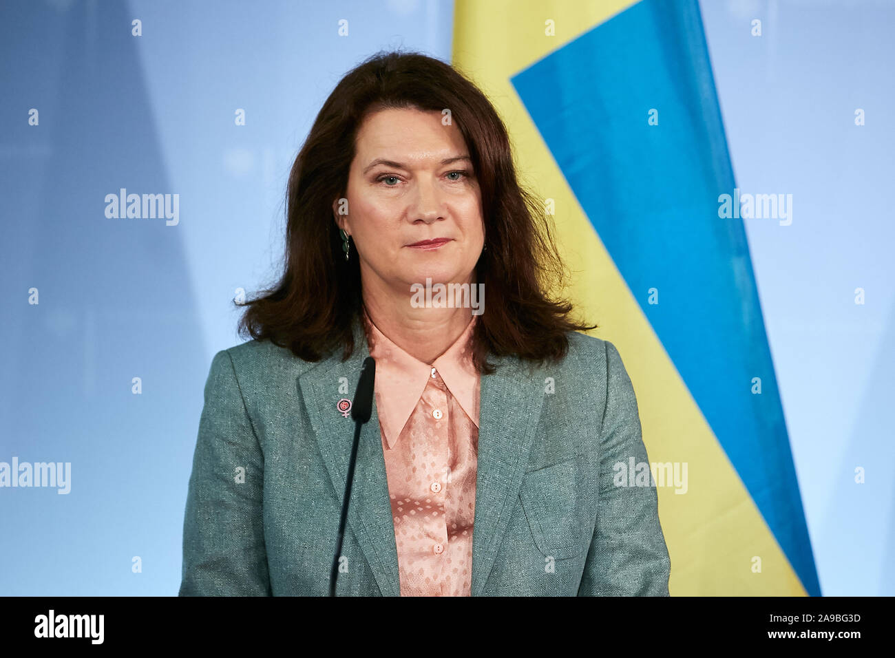 17.10.2019, Berlin, Berlin, Germania - Ann Linde, ministro degli Affari esteri della Svezia in occasione di una conferenza stampa presso il Ministero degli Affari Esteri. 00R191017D006CAROEX.JPG [MO Foto Stock