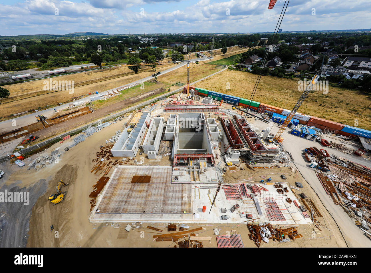 09.07.2019, Oberhausen, Renania settentrionale-Vestfalia, Germania - Emscher conversione, nuova costruzione dell'Emscher fogna AKE, qui la nuova costruzione di Foto Stock