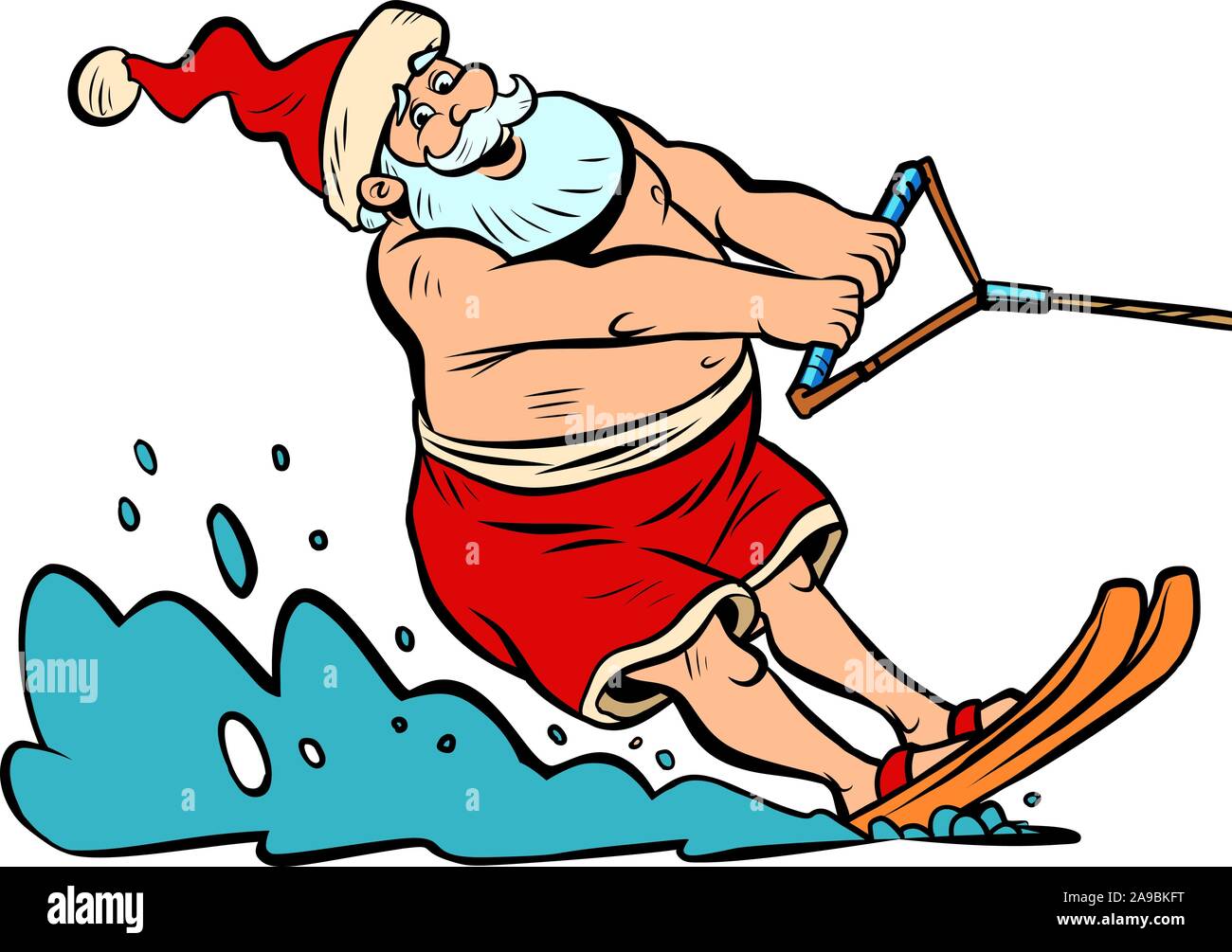 estate vacanza sci d'acqua. Natale personaggio Babbo Natale nuovo anno Illustrazione Vettoriale