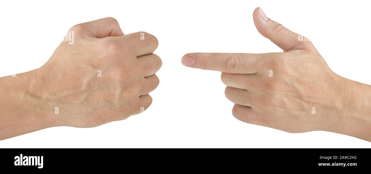 Mani maschili e sfondo bianco Foto Stock