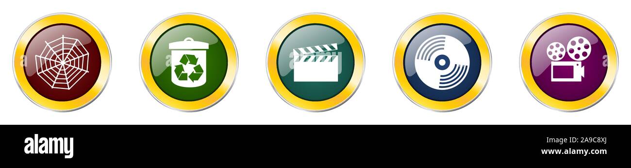 Set di colorata lucida web icone vettoriali, riprodurre filmati, video, immondizia e pulsanti di riciclo in eps 10 per webdesign e applicazioni mobili su bianco bac Illustrazione Vettoriale