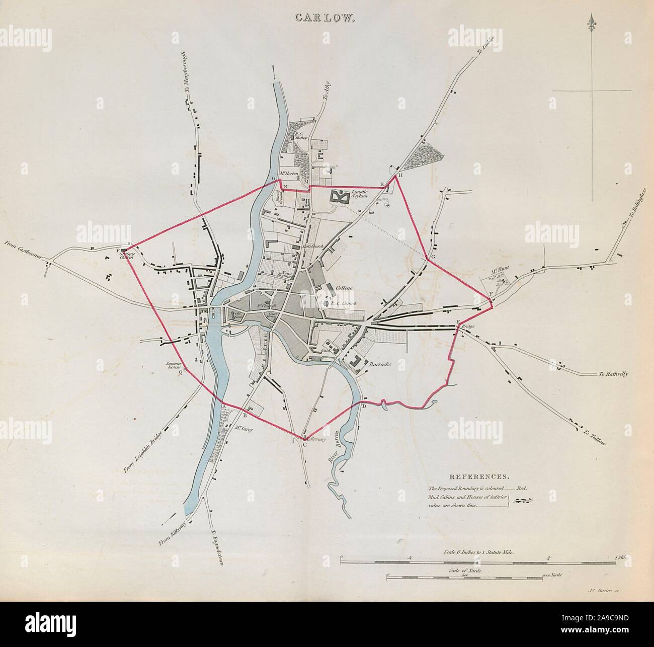 CARLOW town/piano di Borough. REFORM ACT. Leinster 1832 antica mappa grafico Foto Stock