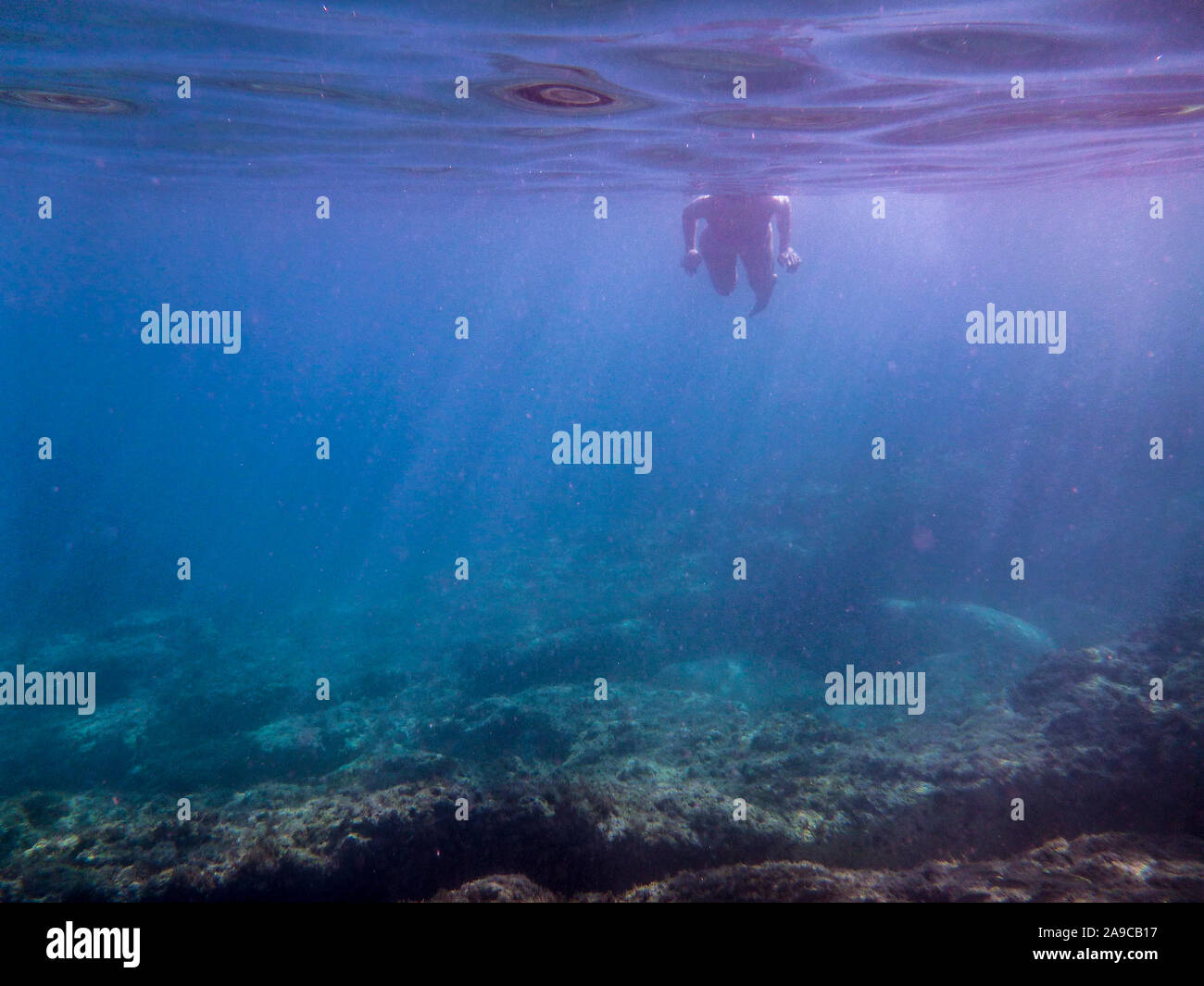 Snorkeling in blu nelle acque del Mediterraneo Foto Stock