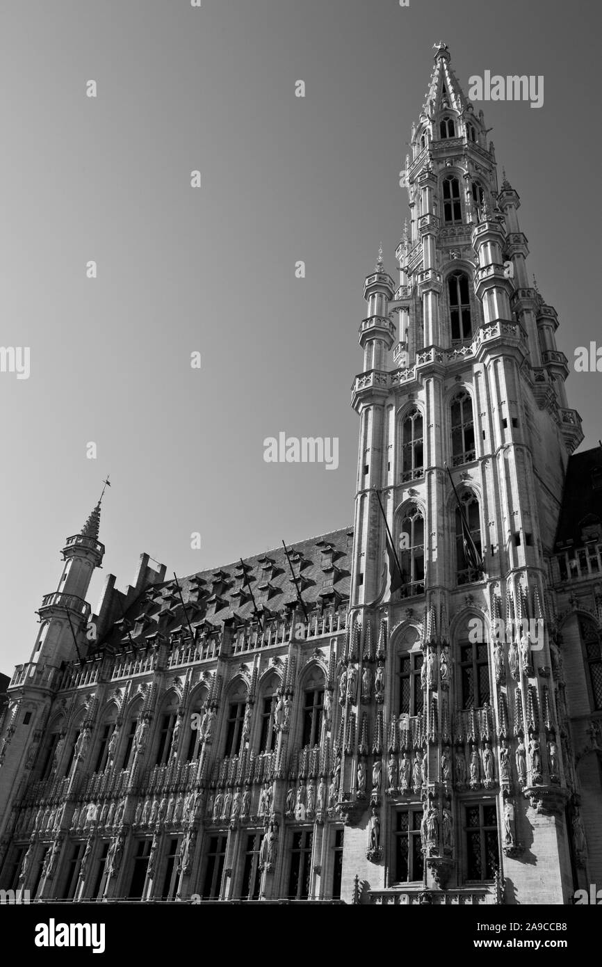Una vista della magnifica città di Bruxelles Hall, situato sulla Grand Place di Bruxelles in Belgio. Foto Stock