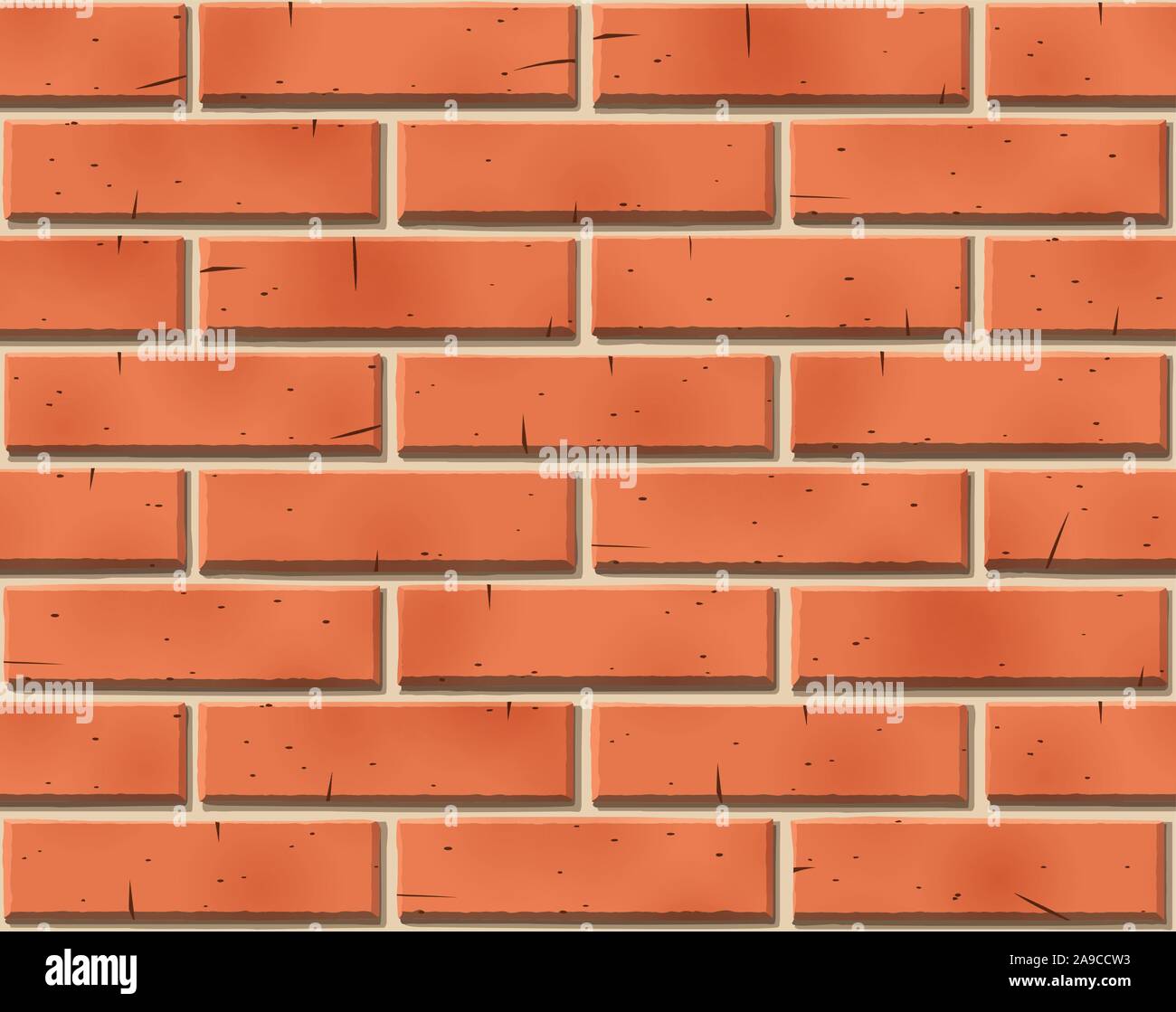 Muro di mattoni seamless pattern con graffiato con piastrelle pietre di colore rosso Illustrazione Vettoriale