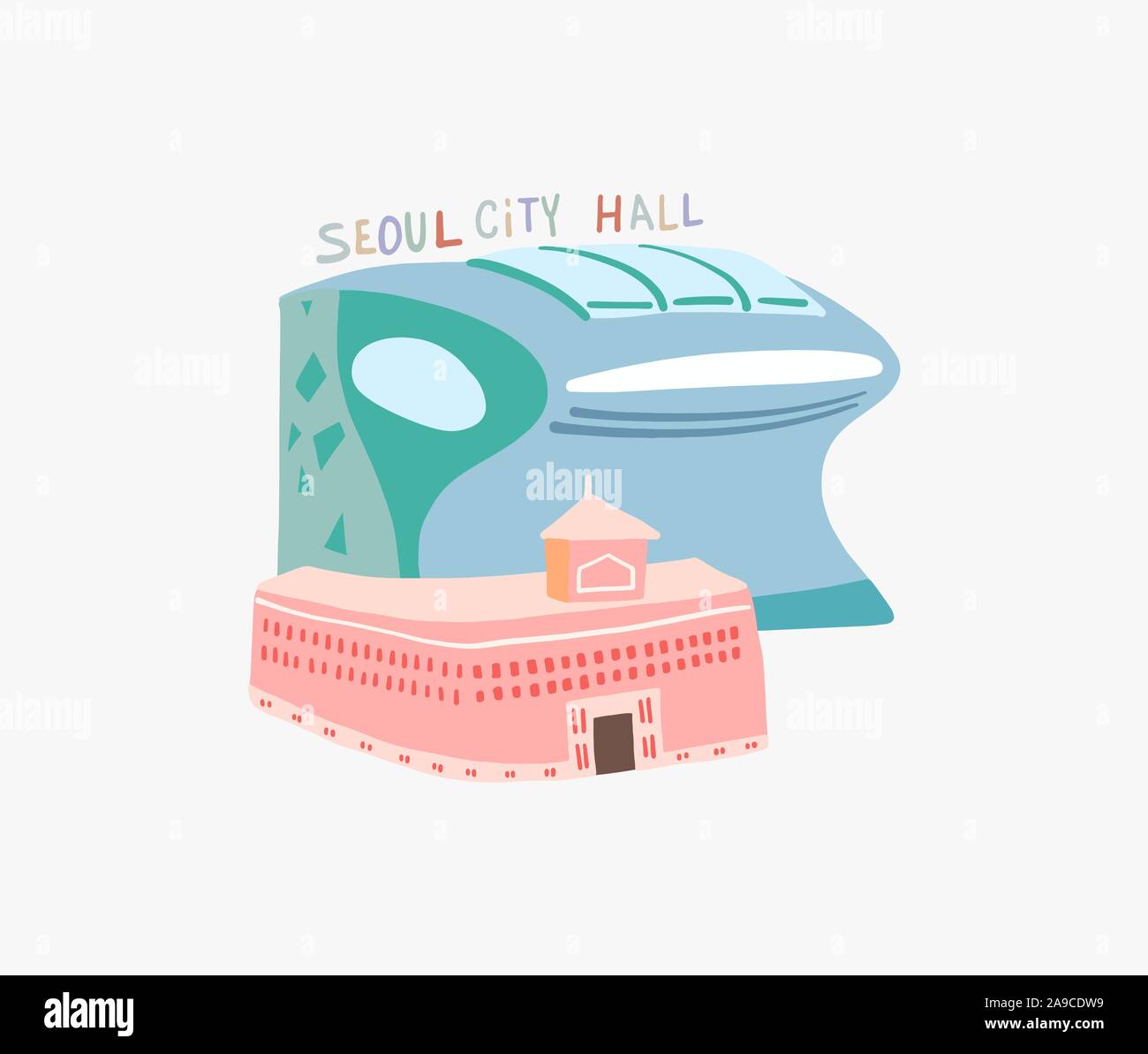 Doodle piatta illustrazione vettoriale di Seoul City Hall è un edificio governativo Illustrazione Vettoriale