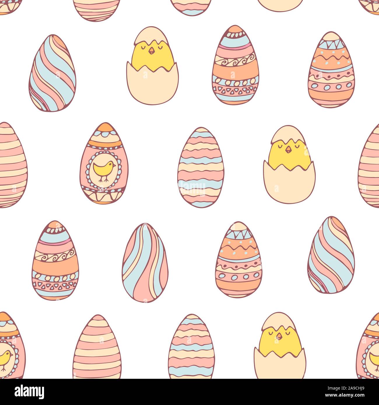 Pasqua Handdrawn seamless pattern decorate con le uova di pasqua , illustrazione vettoriale Illustrazione Vettoriale