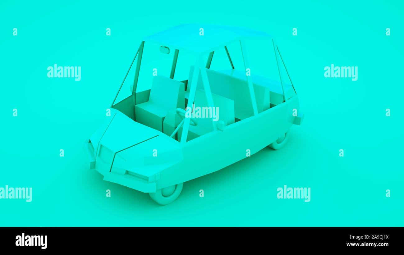 Blu a bassa poli cartoon auto. 3D'illustrazione. Foto Stock