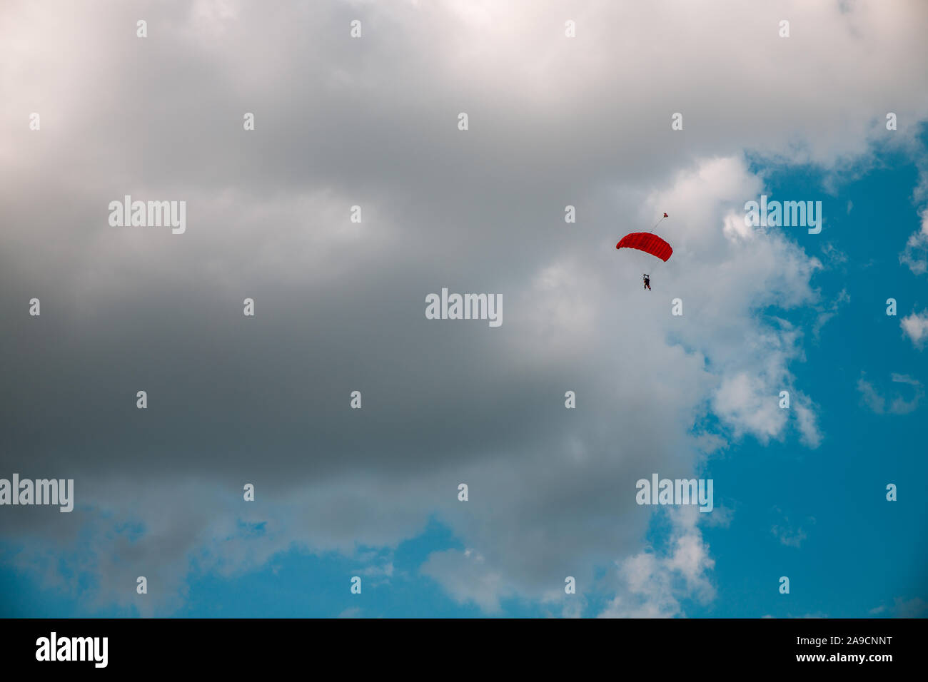 Paracadutista paracadutismo nel cielo blu. Servizio militare Foto Stock