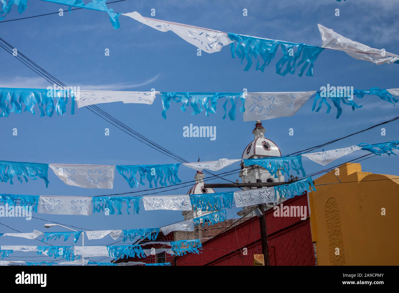 Decorazioni tradizionali dalla chiesa della città - Tlajomulco, Jalisco, Messico Foto Stock