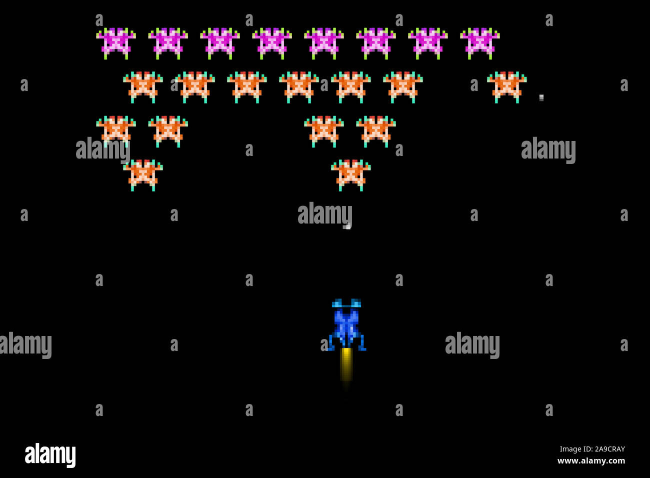 Illustrazione di un tipico 80s pixel spazio gioco arcade Foto Stock