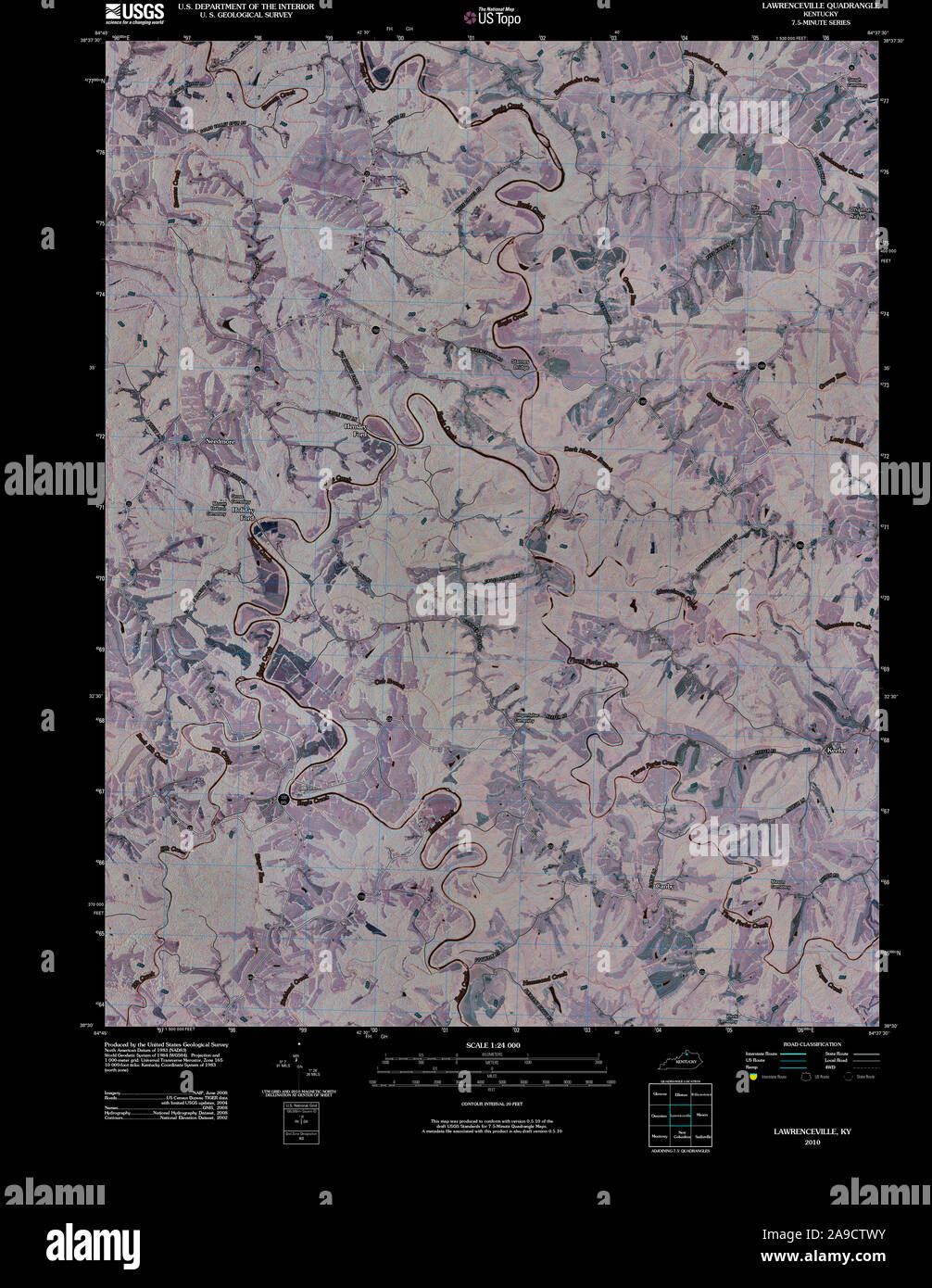 USGS TOPO Map Kentucky KY Lawrenceville 20100324 TM invertiti Foto Stock