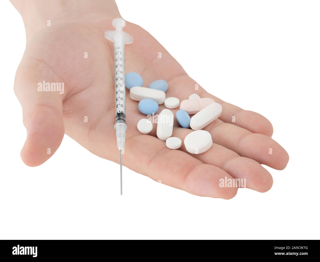 Pillole di medicina e della mano Foto Stock
