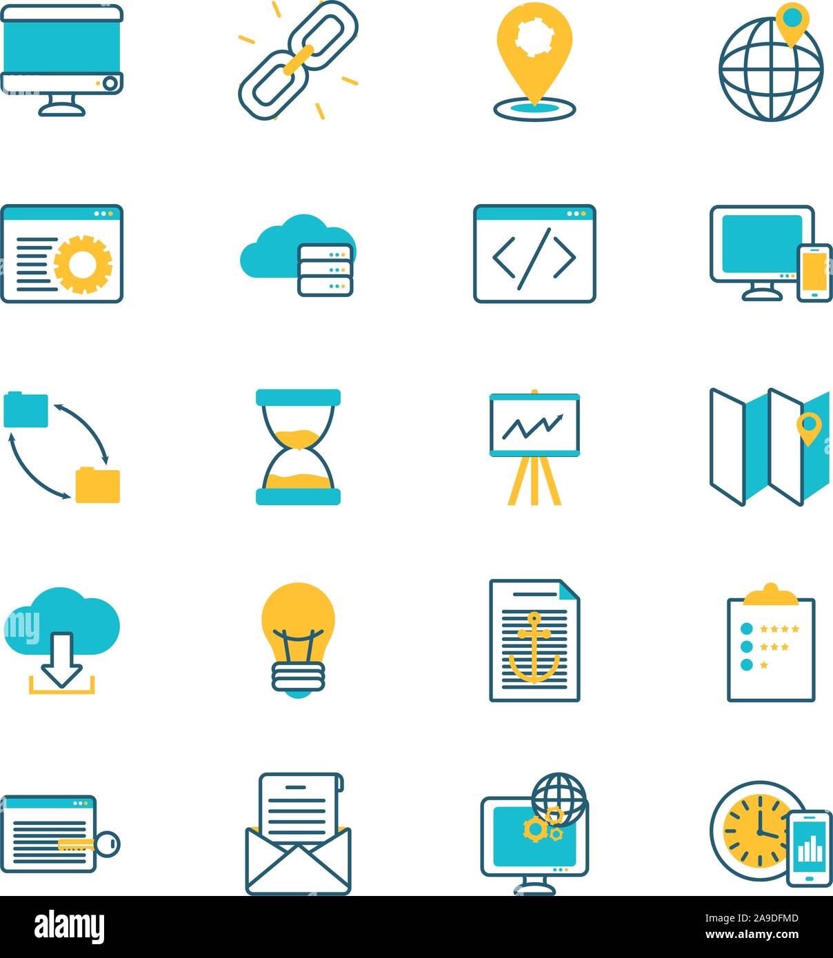 L'e-learning e business impostare le icone Illustrazione Vettoriale