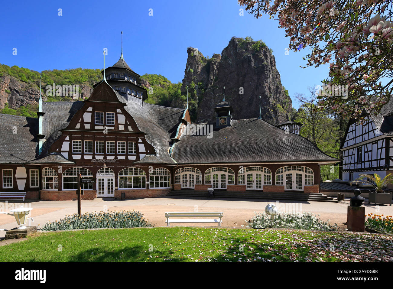 Casa termale di Bad Münster a Stein-Ebernburg, Nahe Valley, Renania-Palatinato, Germania Foto Stock