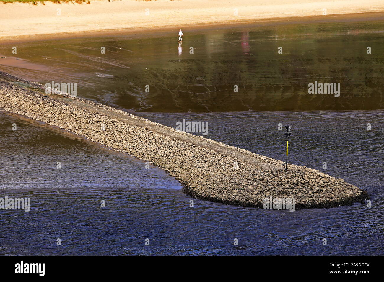 Escursionista sull'Elba beach Wittenbergen, Amburgo, Germania Foto Stock