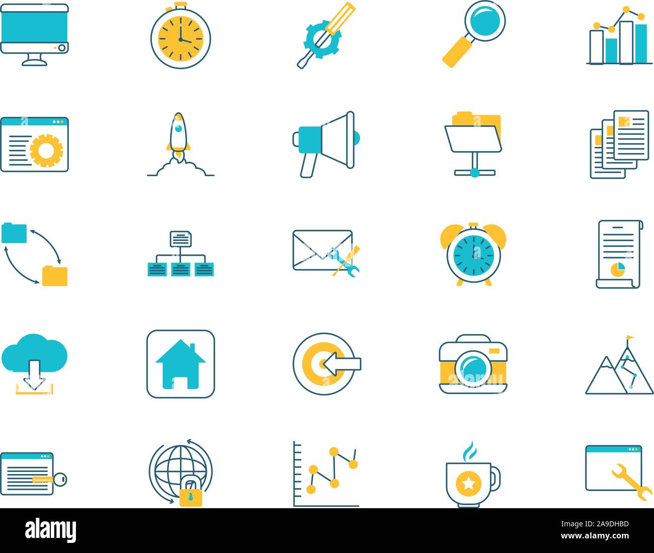 L'e-learning e business impostare le icone Illustrazione Vettoriale