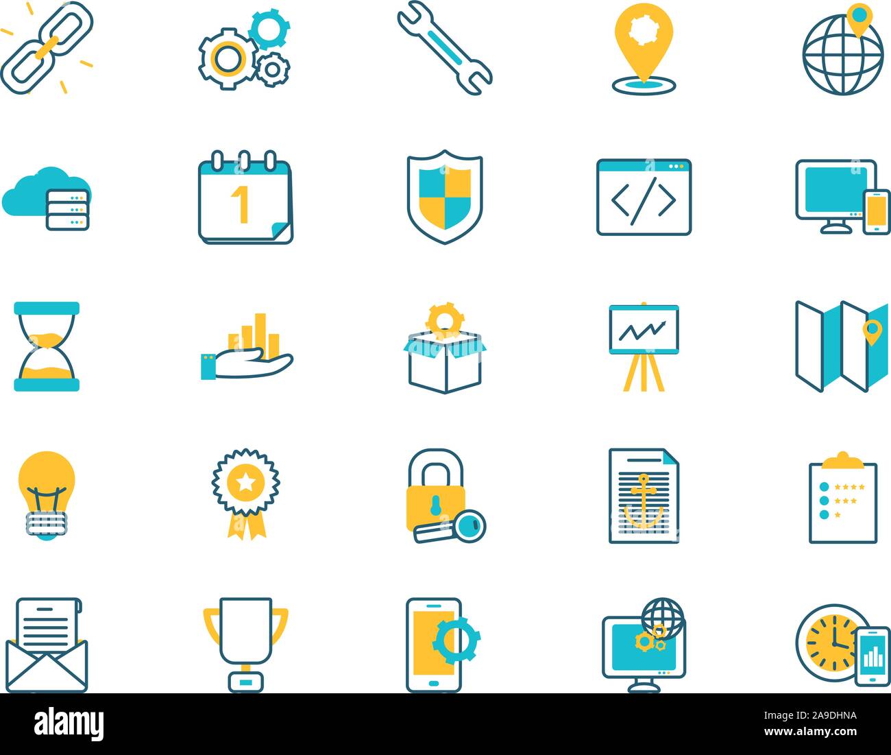 L'e-learning e business impostare le icone Illustrazione Vettoriale