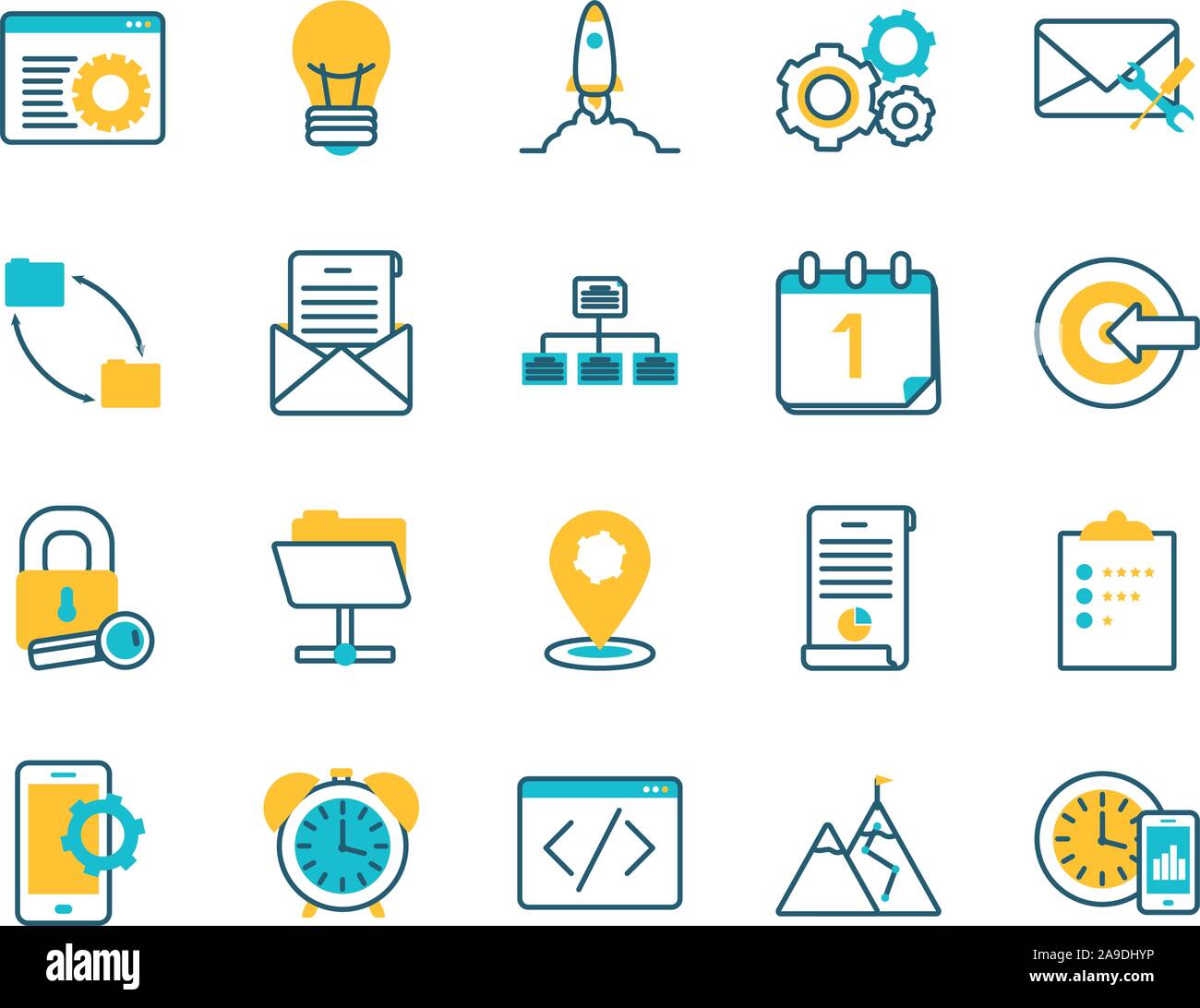 L'e-learning e business impostare le icone Illustrazione Vettoriale