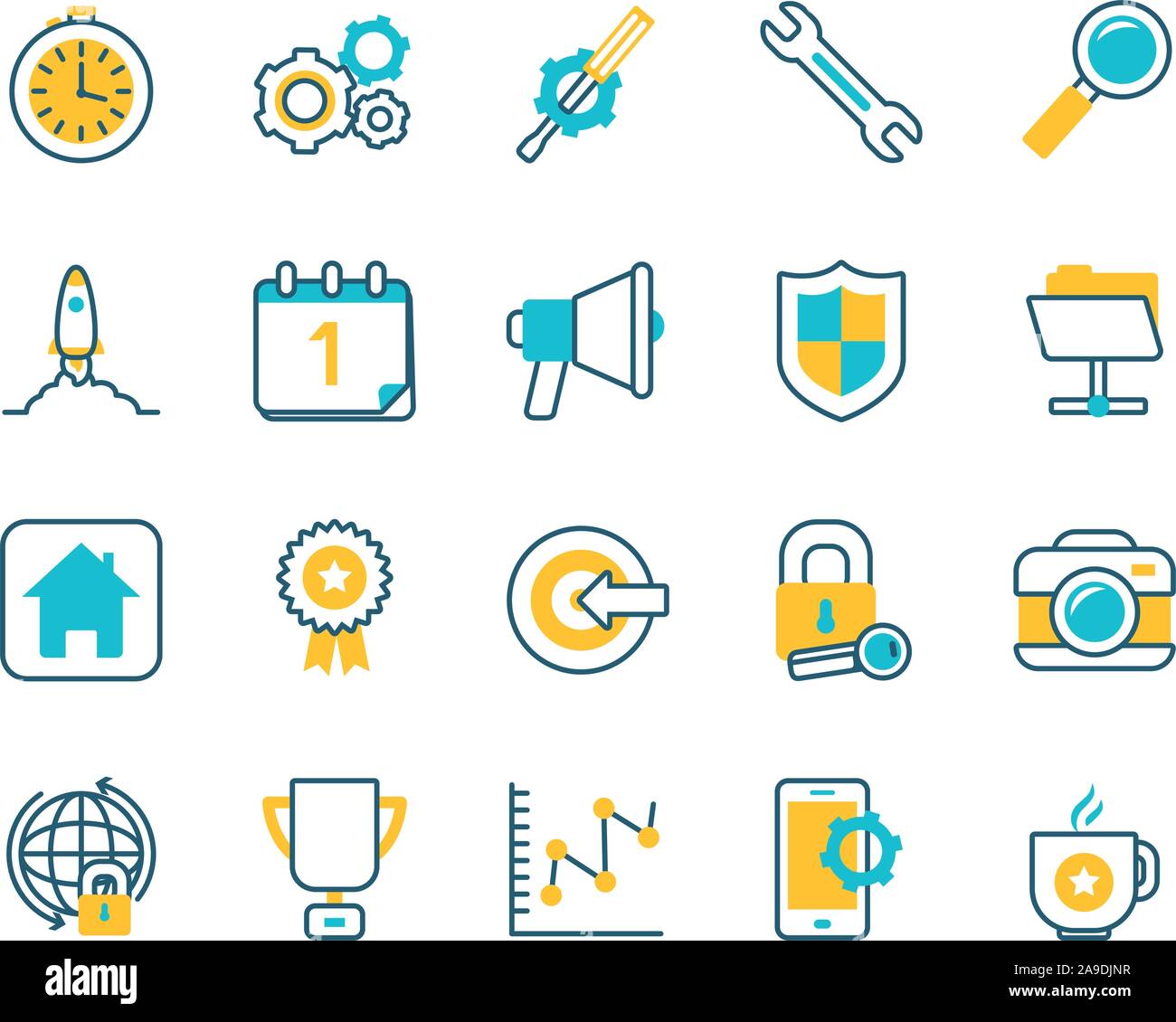 L'e-learning e business impostare le icone Illustrazione Vettoriale