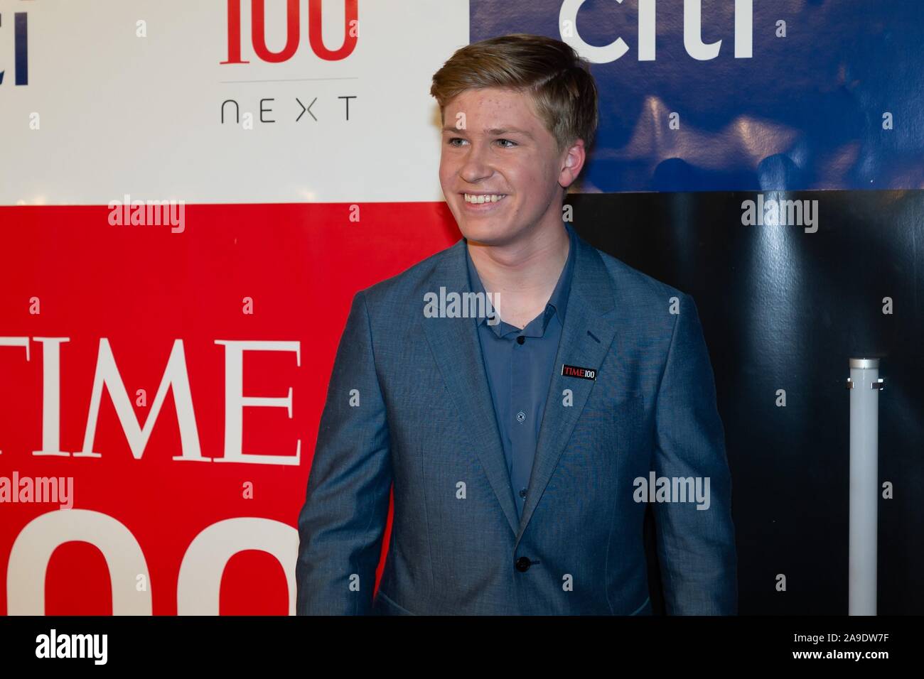 New York, NY, STATI UNITI D'AMERICA. Xiv Nov, 2019. Robert Irwin presso gli arrivi per primo tempo annuale 100 Elenco successivo, Pier 17, New York, NY Novembre 14, 2019. Credito: Jason Smith/Everett raccolta/Alamy Live News Foto Stock