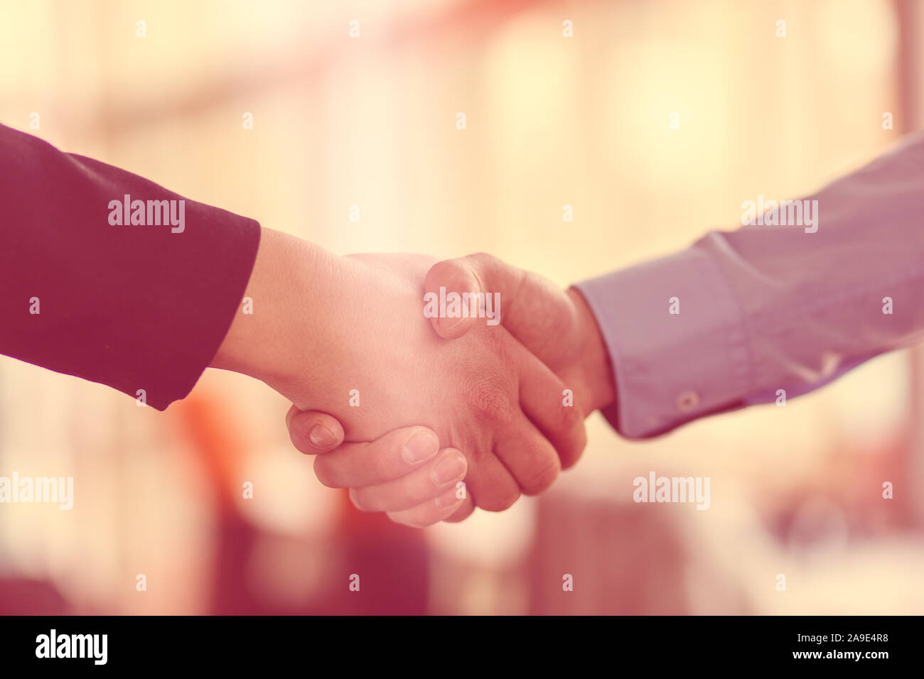 Stretta di mano tra africani e di un uomo caucasico. Foto Stock