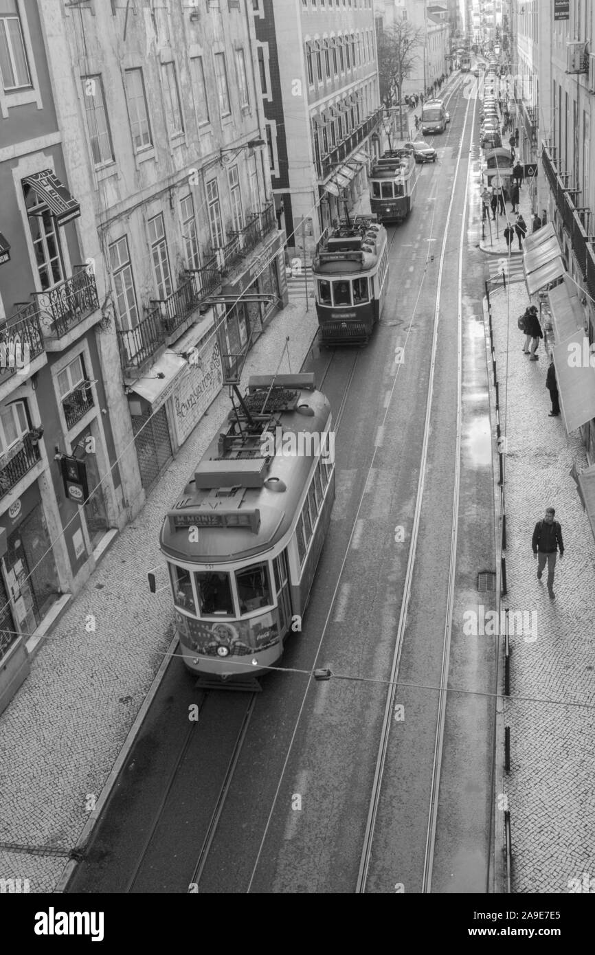 Il tram a Lisbona, Foto Stock